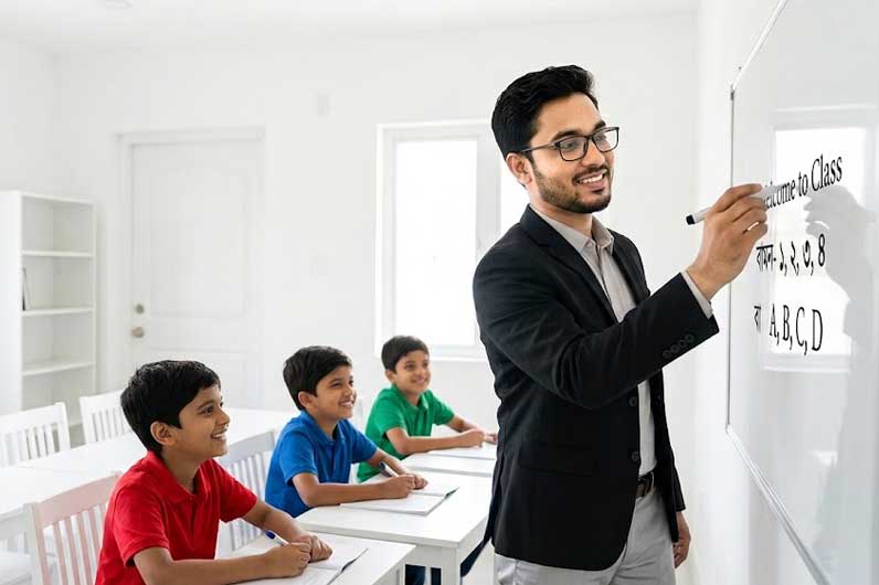 Teacher tutoring student